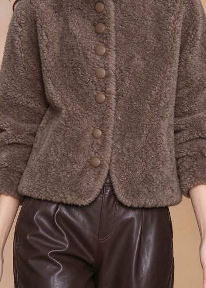 Fashion Brown Patchwork Faux Fur Coat Long Sleeve