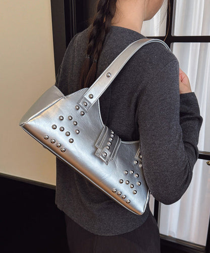 Fashion Brown Rivet Faux Leather Shoulder Bag