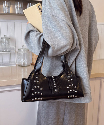 Fashion Brown Rivet Faux Leather Shoulder Bag