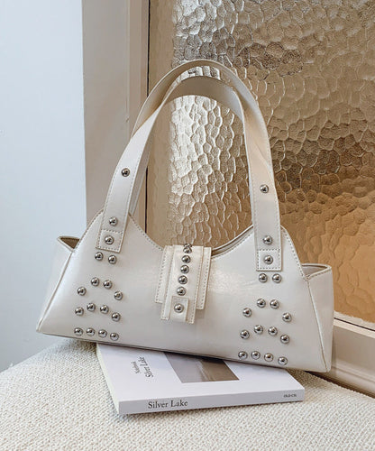 Fashion Brown Rivet Faux Leather Shoulder Bag
