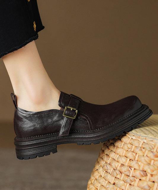 Fashion Brown Sheepskin Splicing Platform Loafer Shoes