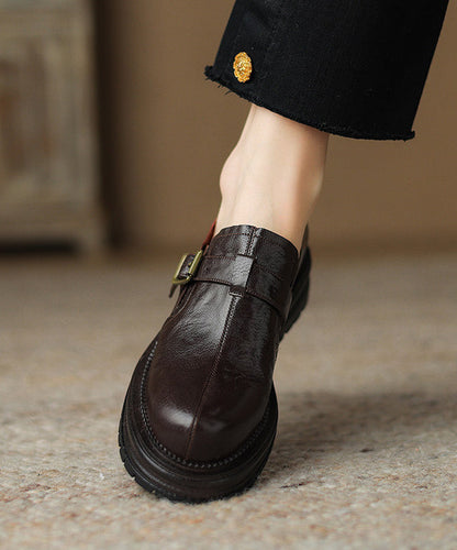 Fashion Brown Sheepskin Splicing Platform Loafer Shoes