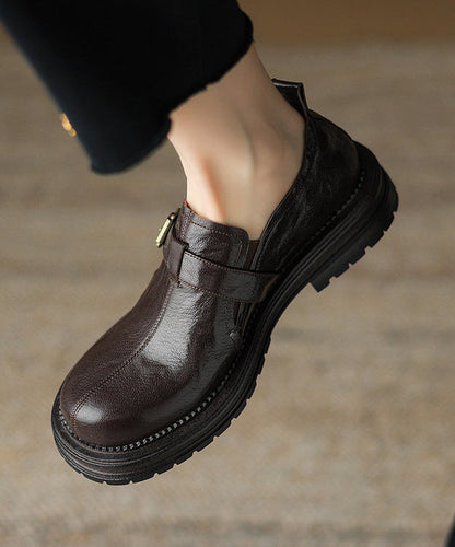 Fashion Brown Sheepskin Splicing Platform Loafer Shoes