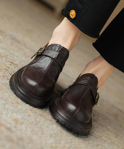 Fashion Brown Sheepskin Splicing Platform Loafer Shoes