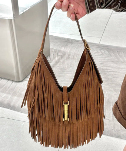 Fashion Brown Tassel Large Capacity Shoulder Bag