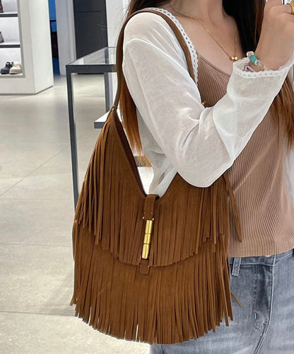 Fashion Brown Tassel Large Capacity Shoulder Bag