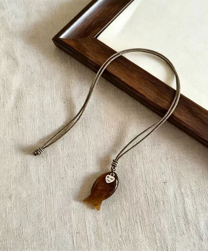 Fashion Brown Tiger Eye Little Fish Pendant Necklace