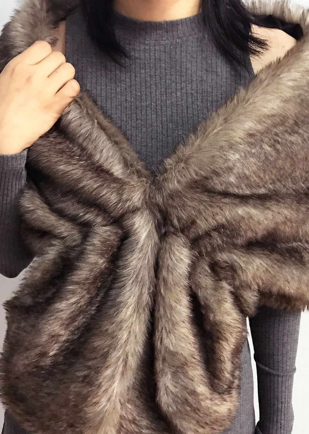 Fashion Brown Versatile Faux Fur Shawl