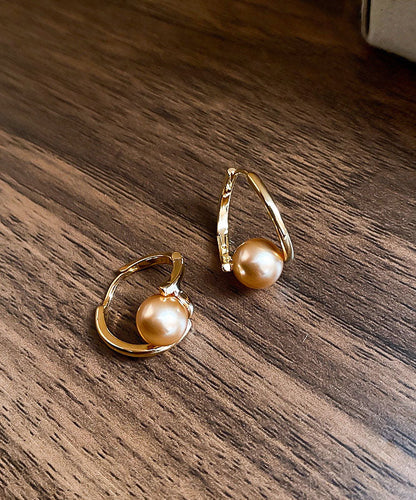 Fashion Champagne Copper Overgild Pearl Hoop Earrings