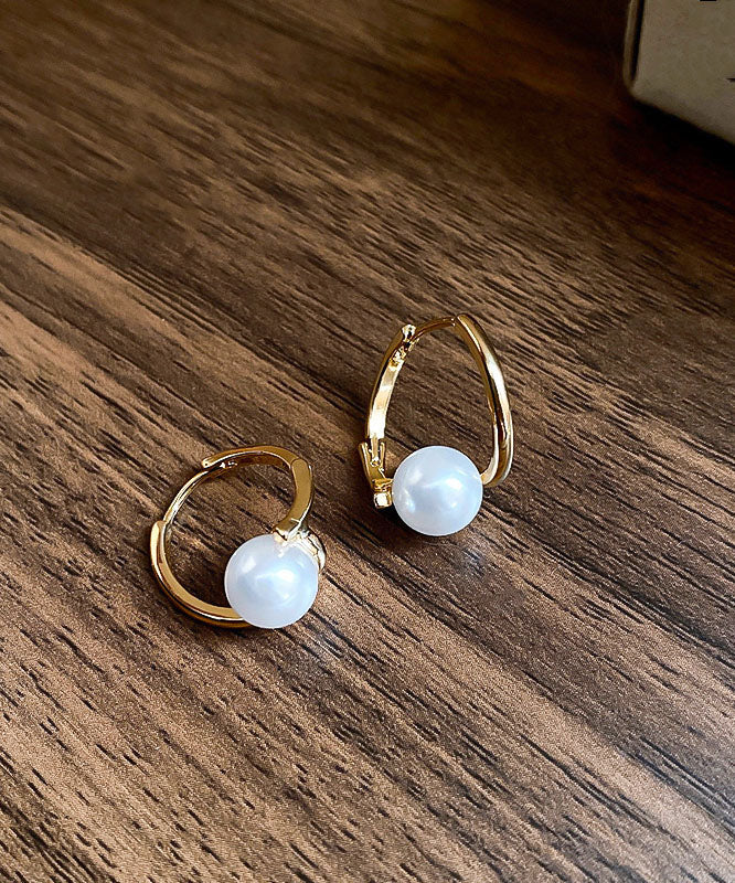 Fashion Champagne Copper Overgild Pearl Hoop Earrings