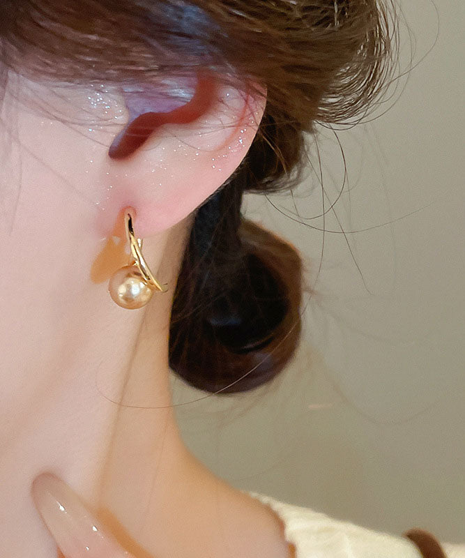 Fashion Champagne Copper Overgild Pearl Hoop Earrings