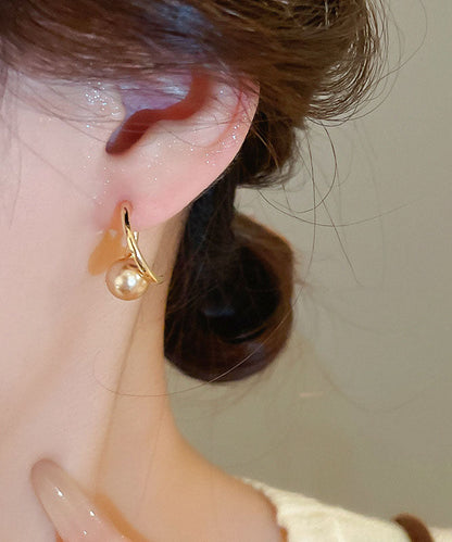 Fashion Champagne Copper Overgild Pearl Hoop Earrings