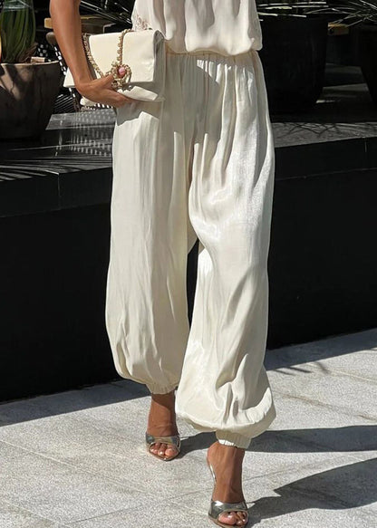 Fashion Champagne Elastic Waist Draping Solid Lantern Pants
