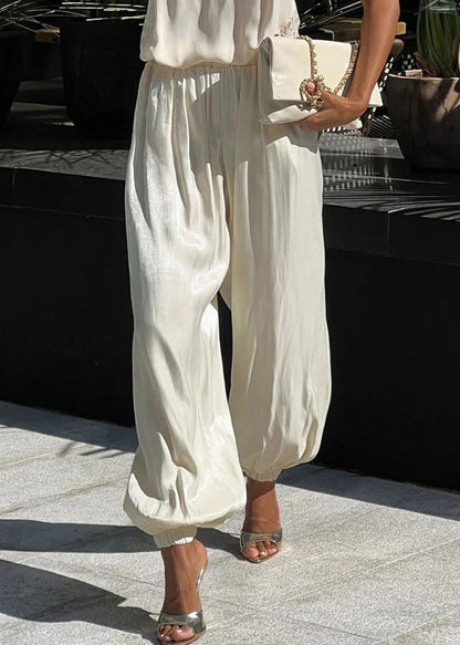 Fashion Champagne Elastic Waist Draping Solid Lantern Pants
