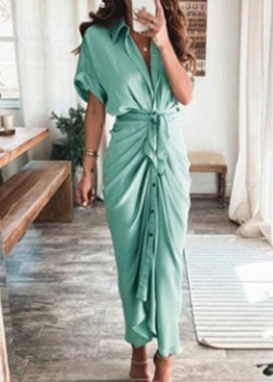 Fashion Champagne Lace Up Printed Wrinkled Dress Summer