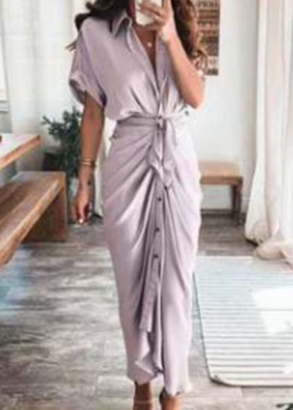 Fashion Champagne Lace Up Printed Wrinkled Dress Summer