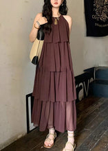 Load image into Gallery viewer, Fashion Coffee O Neck Layered Wrinkled Patchwork Chiffon Dresses Sleeveless