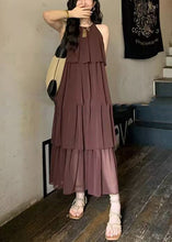 Load image into Gallery viewer, Fashion Coffee O Neck Layered Wrinkled Patchwork Chiffon Dresses Sleeveless