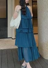 Load image into Gallery viewer, Fashion Coffee O Neck Layered Wrinkled Patchwork Chiffon Dresses Sleeveless