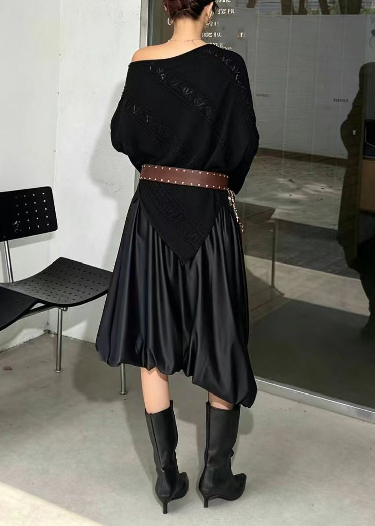 Fashion Coffee One Shoulder Nail Bead Asymmetrical Knit Pullover Batwing Sleeve
