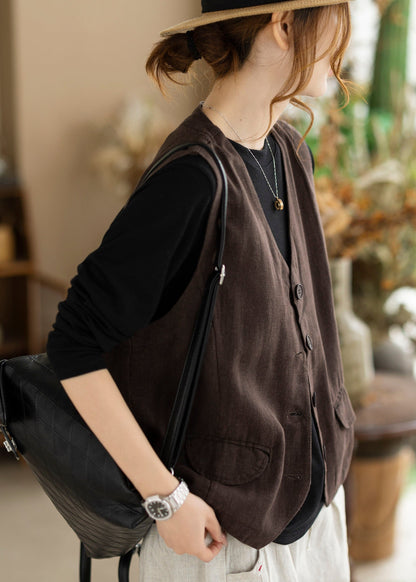 Fashion Coffee V Neck Patchwork Waistcoat Fall