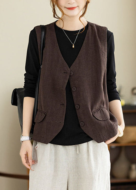 Fashion Coffee V Neck Patchwork Waistcoat Fall