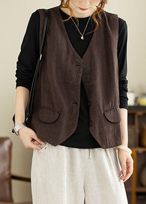 Fashion Coffee V Neck Patchwork Waistcoat Fall