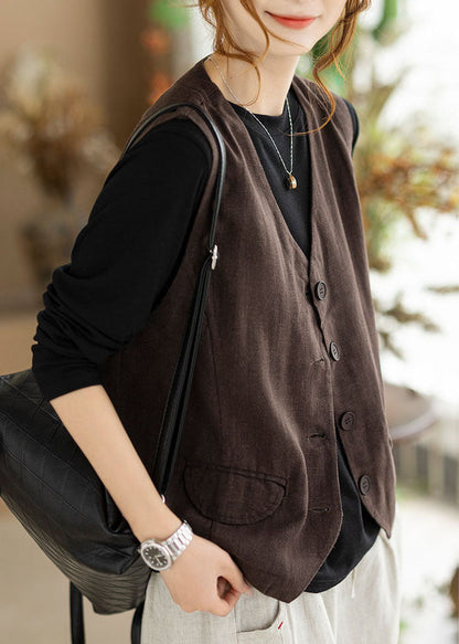 Fashion Coffee V Neck Patchwork Waistcoat Fall