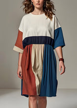 Load image into Gallery viewer, Fashion Colorblock O Neck Wrinkled Patchwork Linen Dresses Summer