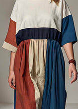 Load image into Gallery viewer, Fashion Colorblock O Neck Wrinkled Patchwork Linen Dresses Summer