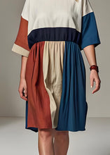 Load image into Gallery viewer, Fashion Colorblock O Neck Wrinkled Patchwork Linen Dresses Summer