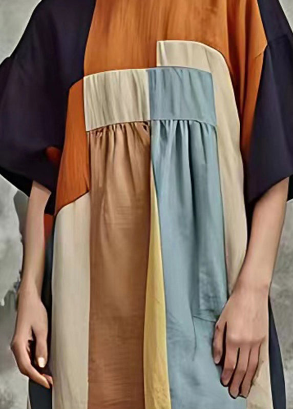 Fashion Colorblock Oversized Patchwork Cotton Mid Dresses Summer
