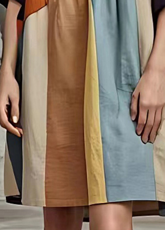 Fashion Colorblock Oversized Patchwork Cotton Mid Dresses Summer