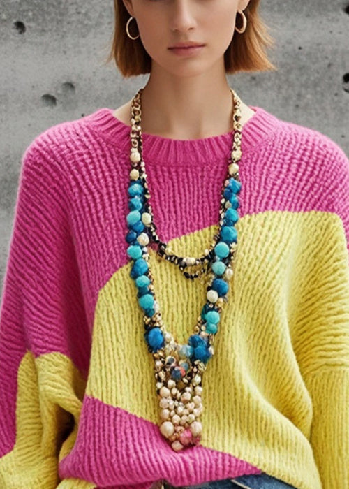 Fashion Colorblock Oversized Warm Knitted Tops Fall