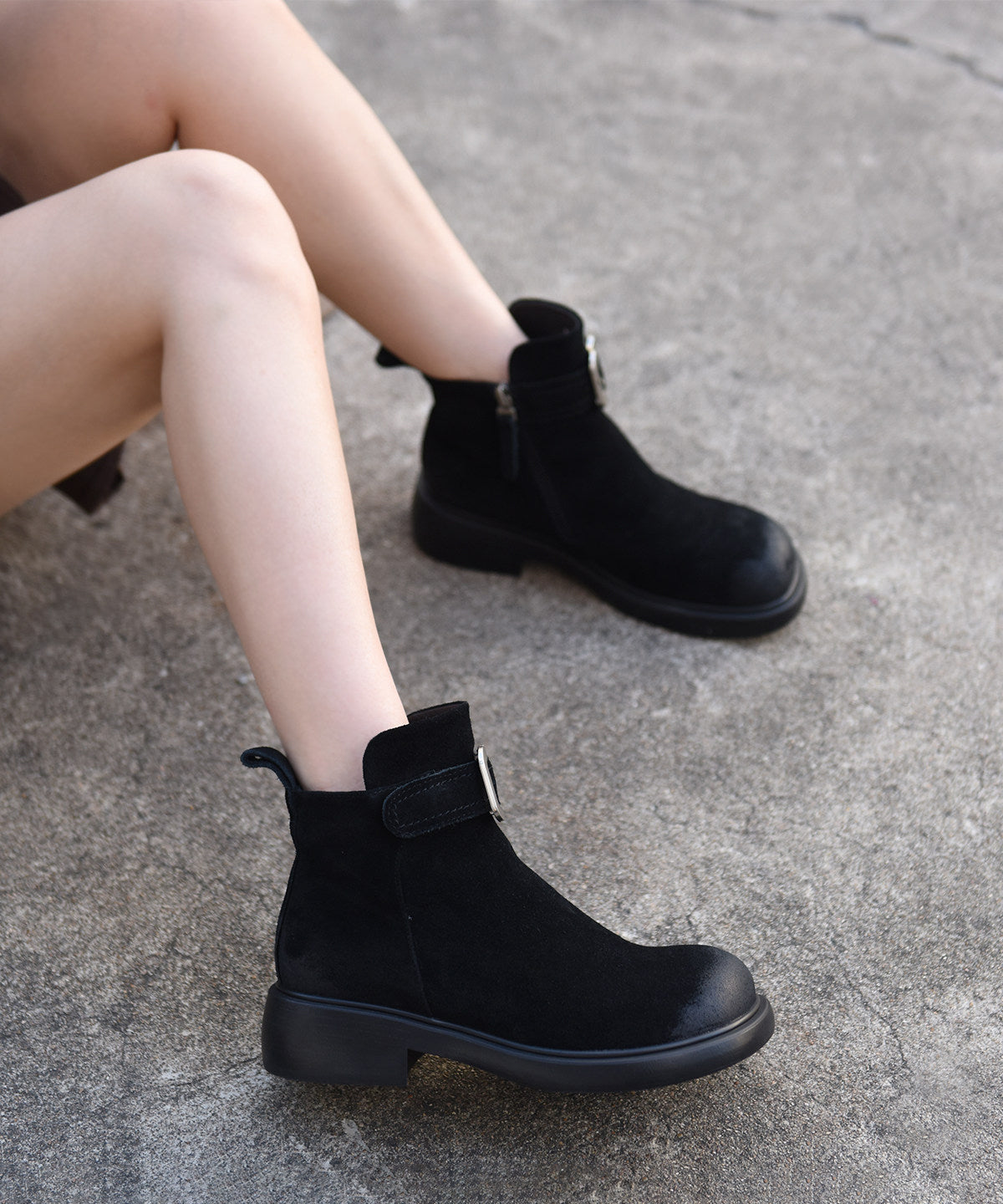Fashion Comfy Splicing Chunky Boots Khaki Suede