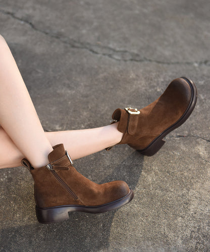 Fashion Comfy Splicing Chunky Boots Khaki Suede