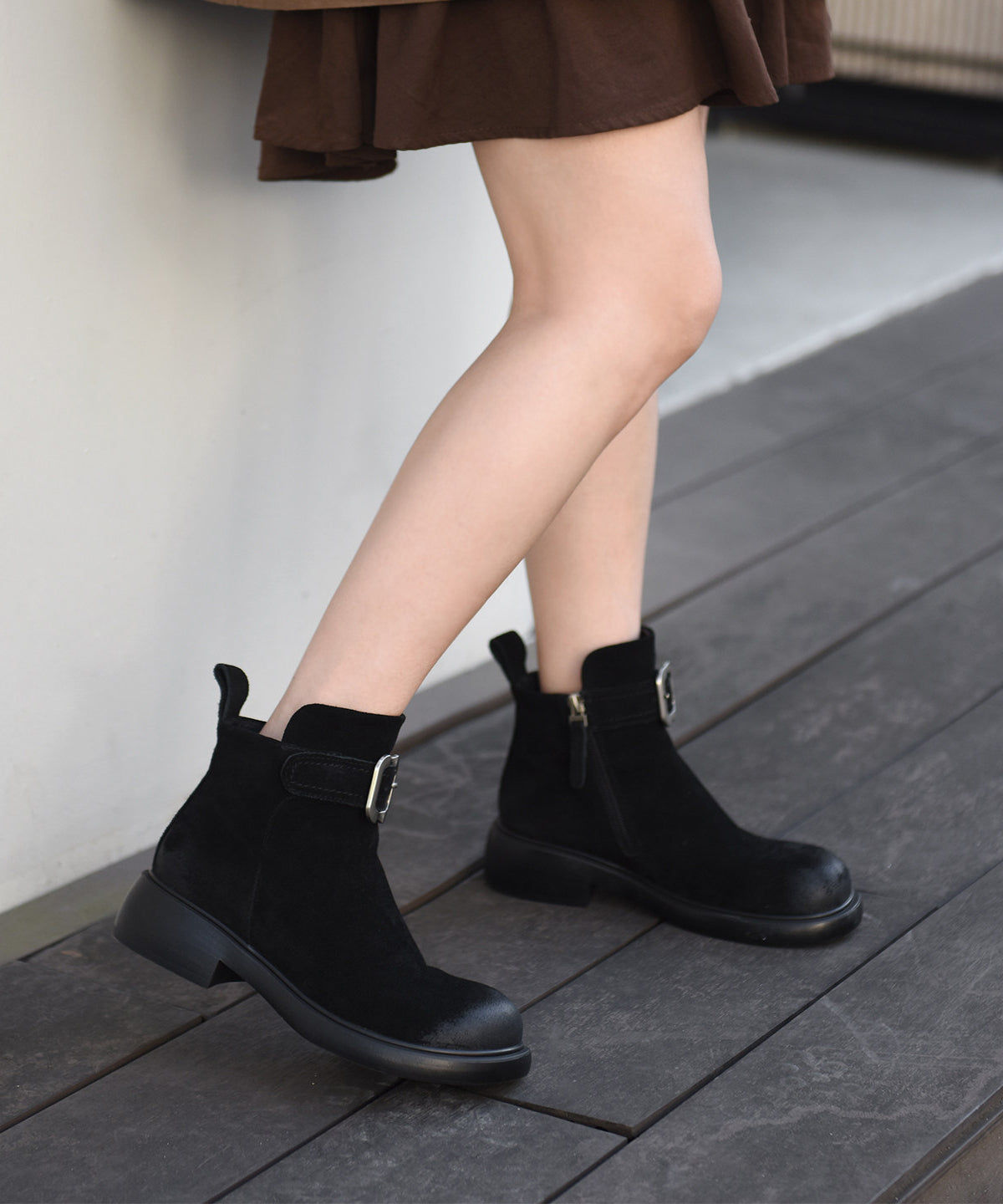Fashion Comfy Splicing Chunky Boots Khaki Suede