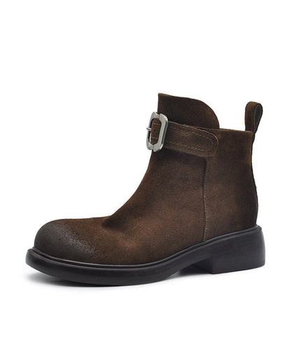 Fashion Comfy Splicing Chunky Boots Khaki Suede