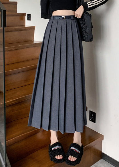 Fashion Dark Grey Patchwork Draping Pleated Skirt Fall