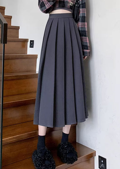 Fashion Dark Grey Patchwork Draping Pleated Skirt Fall