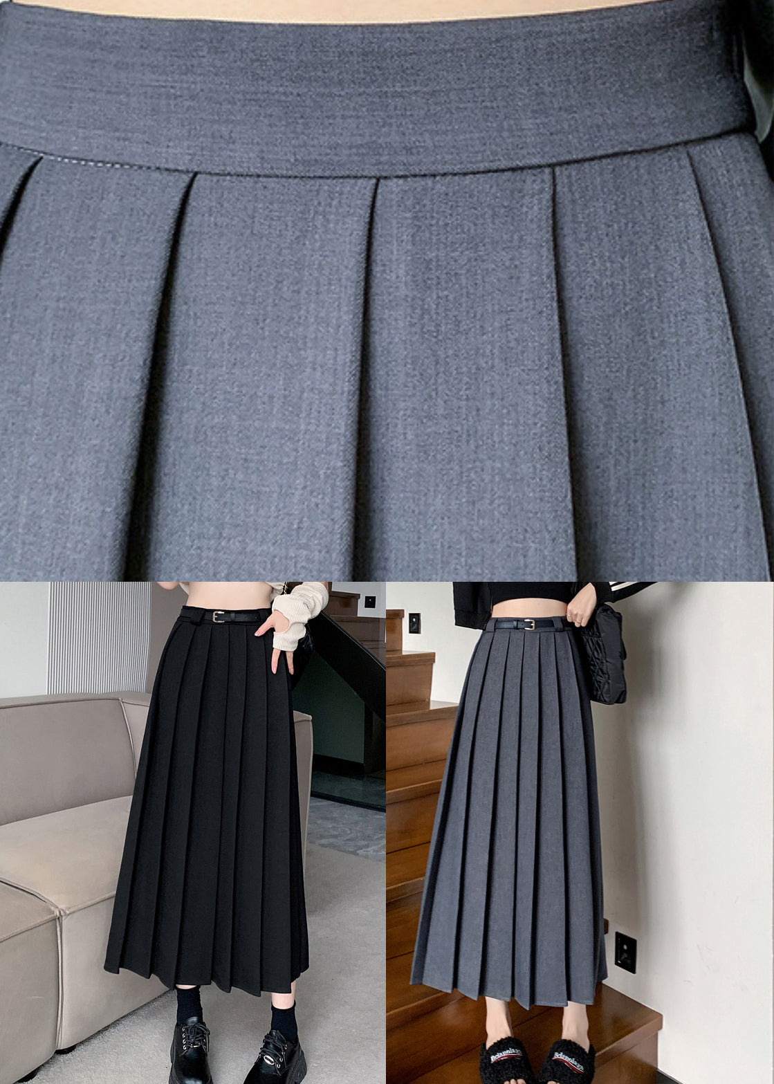 Fashion Dark Grey Patchwork Draping Pleated Skirt Fall