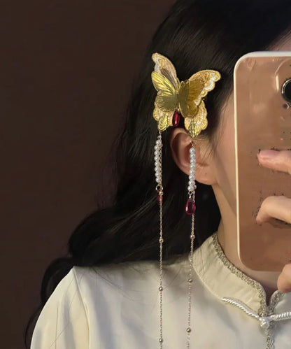 Fashion Gold Alloy Butterfly Embroidery Tassel A Pair Hairpin