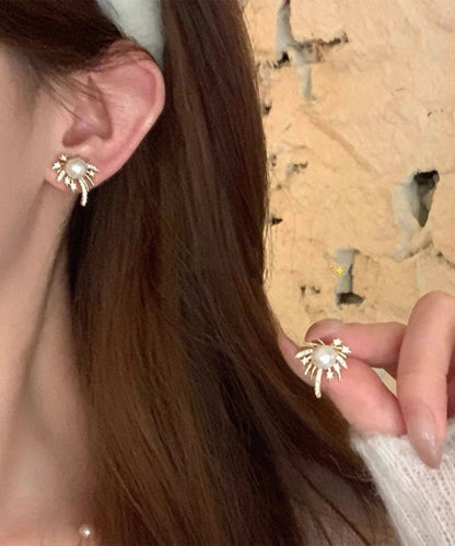 Fashion Gold Alloy Zircon Pearl Fireworks Stud Earrings