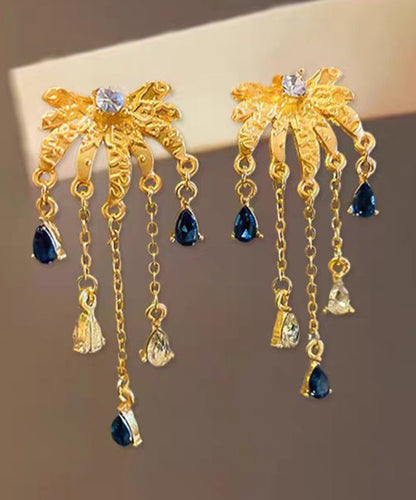 Fashion Gold Ancient Gold Zircon Fireworks Tassel Drop Earrings