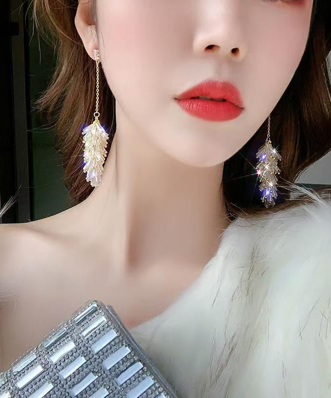 Fashion Gold Copper Alloy Crystal Tassel Drop Earrings