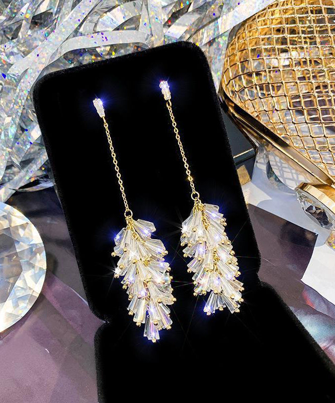 Fashion Gold Copper Alloy Crystal Tassel Drop Earrings