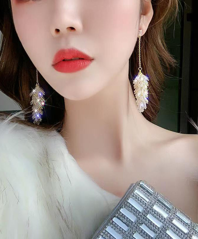Fashion Gold Copper Alloy Crystal Tassel Drop Earrings