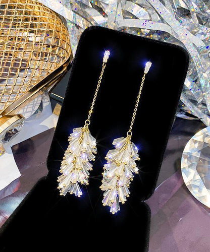 Fashion Gold Copper Alloy Crystal Tassel Drop Earrings