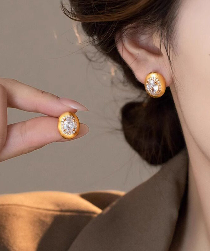 Fashion Gold Copper Alloy Zircon Pigeon Egg Stud Earrings