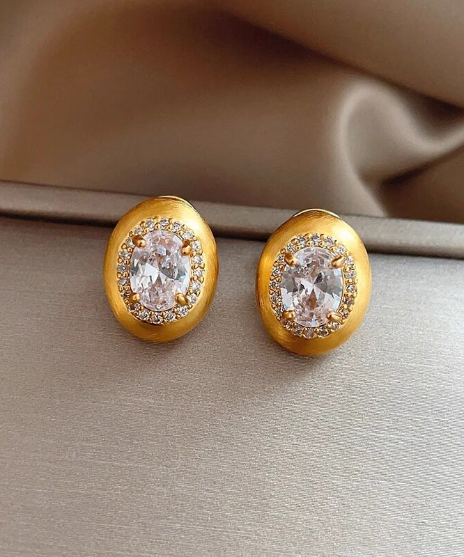 Fashion Gold Copper Alloy Zircon Pigeon Egg Stud Earrings